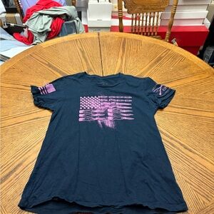 Women's Black Tee with Pink Distressed Flag Graphic
